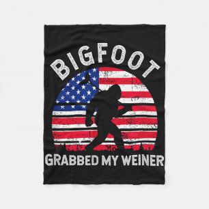 Bigfoot grabbed weiner funny bbq camping grilling fleece blanket