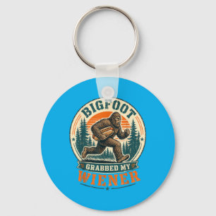 Bigfoot Grabbed Wiener Funny Hot Dog Pun Men Women Keychain
