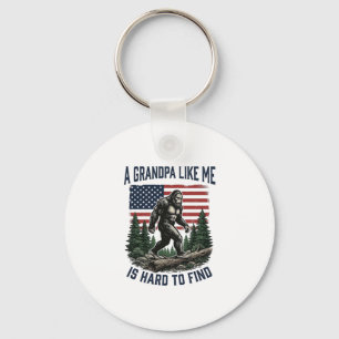 Bigfoot Grandpa Vintage American Flag Shirt Design Keychain
