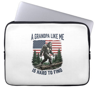 Bigfoot Grandpa Vintage American Flag Shirt Design Laptop Sleeve