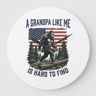 Bigfoot Grandpa Vintage American Flag Shirt Design Large Clock