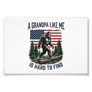 Bigfoot Grandpa Vintage American Flag Shirt Design Photo Print