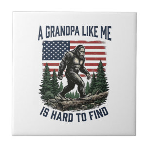 Bigfoot Grandpa Vintage American Flag Shirt Design Tile