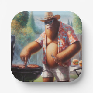 Bigfoot Grilling Burgers Paper Plate