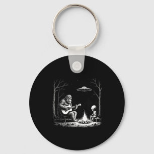 Bigfoot Guitar Tee Campfire Alien Ufo Camping Sasq Keychain