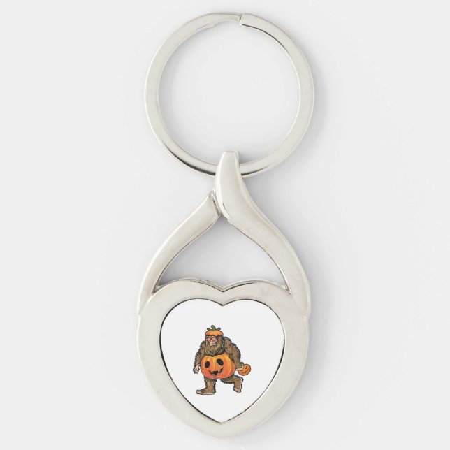 Bigfoot Halloween Pumpkin halloween Keychain (Front)
