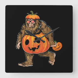 Bigfoot Halloween Pumpkin halloween Square Wall Clock