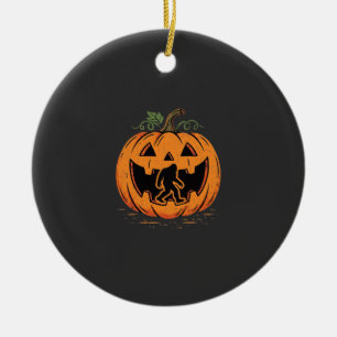 Bigfoot Halloween Pumpkin Silhouette Design_1 Ceramic Ornament