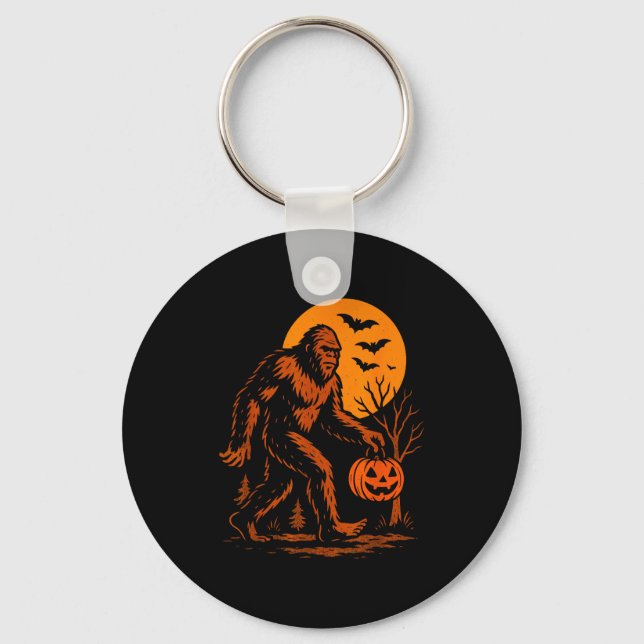 Bigfoot Halloween Sasquatch Jack O Lantern  Keychain (Front)