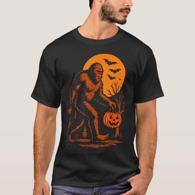 Bigfoot Halloween Sasquatch Jack O Lantern  T-Shirt (Front)