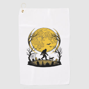 Bigfoot Halloween Shirt Full Moon Dog Walk_1 Golf Towel
