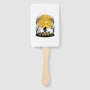 Bigfoot Halloween Shirt Full Moon Dog Walk_1 Hand Fan