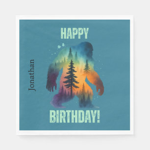 Bigfoot Happy Birthday Forest Silhouette Paper Nap Napkin