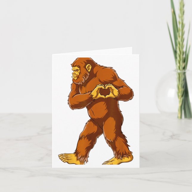 Bigfoot Heart Hands Funny Sasquatch Lover Valentin Card (Front)