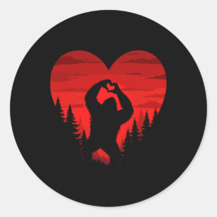 Bigfoot Heart Valentine Day Sasquatch Retro Landsc Classic Round Sticker