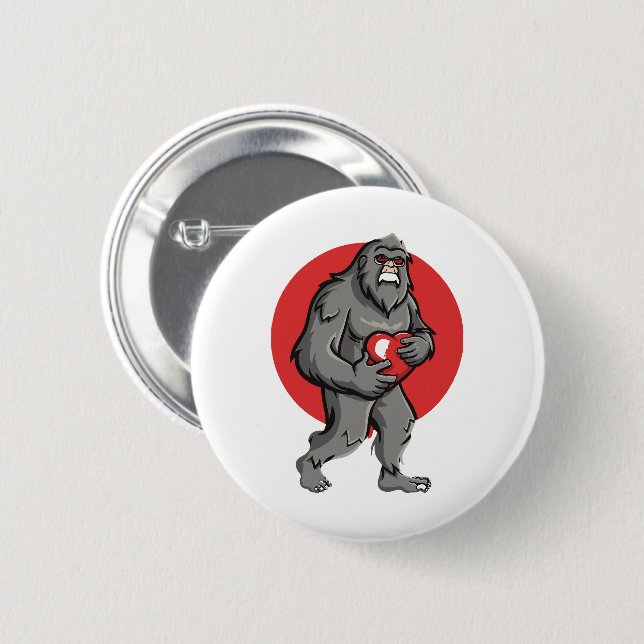 bigfoot heart valentines day 2 inch round button (Front & Back)