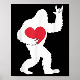 Bigfoot Heart Valentines Day Boys Girls Kids Love  Poster