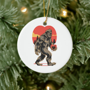 bigfoot heart valentines day ceramic ornament