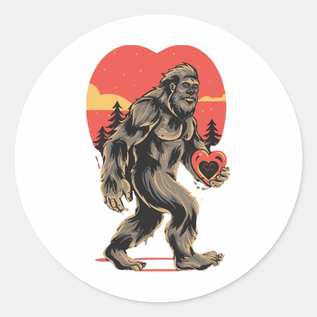 bigfoot heart valentines day classic round sticker (Front)