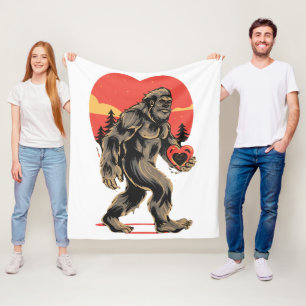 bigfoot heart valentines day fleece blanket