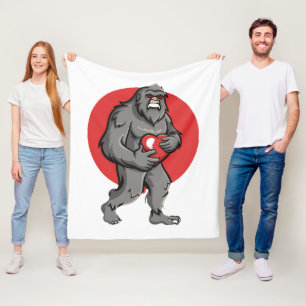 bigfoot heart valentines day fleece blanket