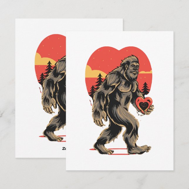 bigfoot heart valentines day holiday card (Front/Back)