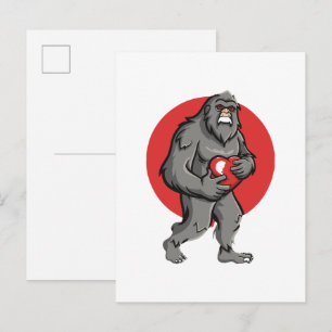 bigfoot heart valentines day invitation postcard