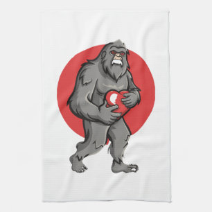 bigfoot heart valentines day kitchen towel