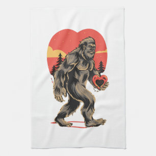 bigfoot heart valentines day kitchen towel