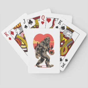 bigfoot heart valentines day playing cards