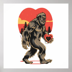 bigfoot heart valentines day poster