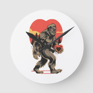 bigfoot heart valentines day round clock