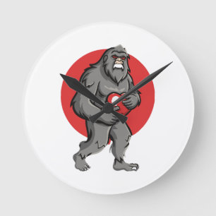 bigfoot heart valentines day round clock