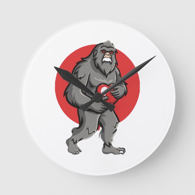 bigfoot heart valentines day round clock (Front)