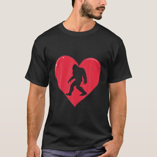 Bigfoot Heart Valentine's Day Sasquatch Lovers Gre T-Shirt (Front)