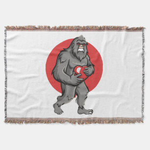bigfoot heart valentines day throw blanket