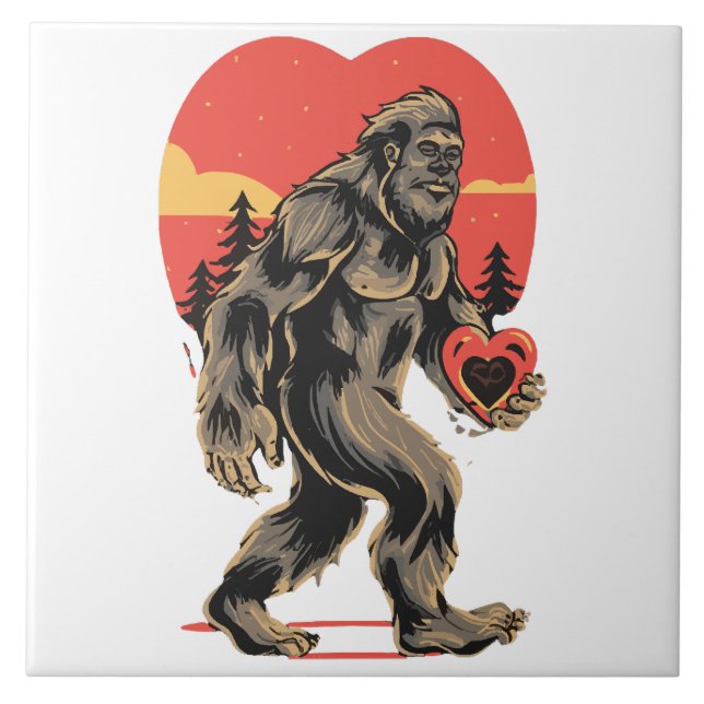 bigfoot heart valentines day tile (Front)