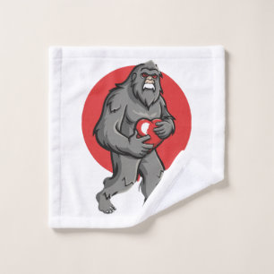 bigfoot heart valentines day wash cloth
