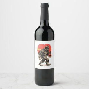 bigfoot heart valentines day wine label