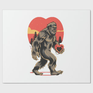 bigfoot heart valentines day wrapping paper