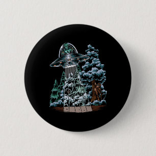 Bigfoot Hiding From Alien In A UFO Behind A Tree F 2 Inch Round Button