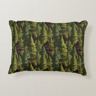 Bigfoot Hiding In A Pine Tree Forest Accent Pillow