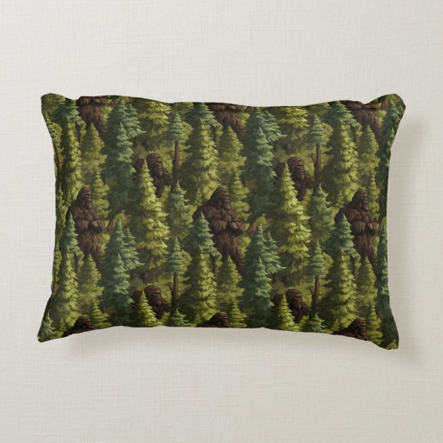Bigfoot Hiding In A Pine Tree Forest Accent Pillow (Back)