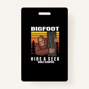 bigfoot hiding in a tree retro badge