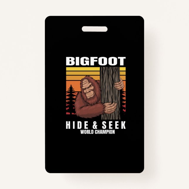 bigfoot hiding in a tree retro badge (Front)