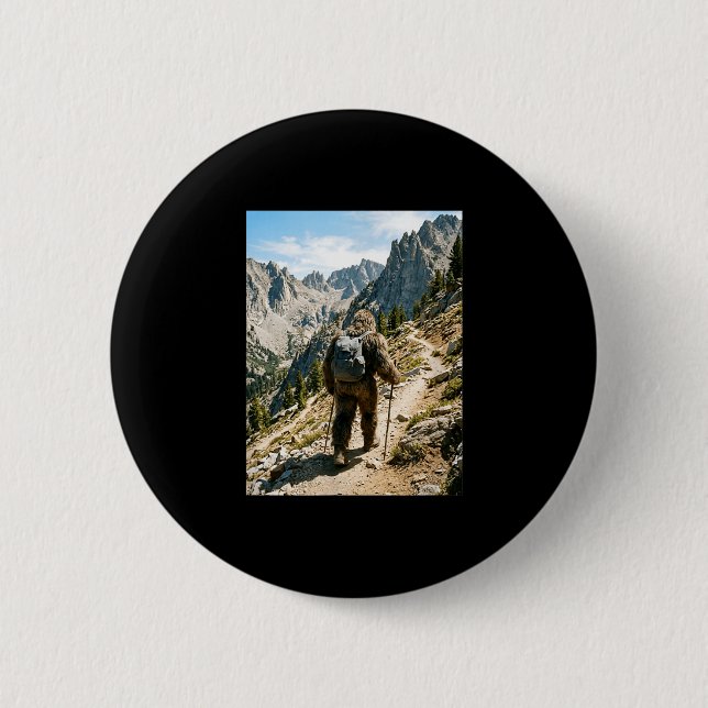 Bigfoot hiking funny sasquatch backpacking 2 inch round button (Front)
