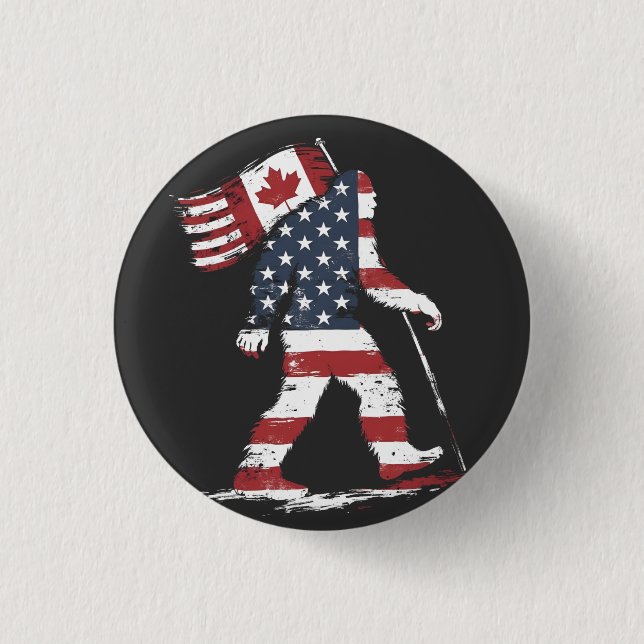 Bigfoot Holding Canada Flag 51st State Trump  1 Inch Round Button (Front)