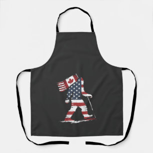 Bigfoot Holding Canada Flag 51st State Trump  Apron
