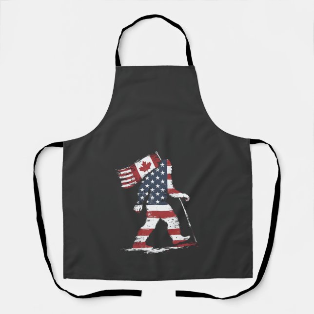 Bigfoot Holding Canada Flag 51st State Trump  Apron (Front)