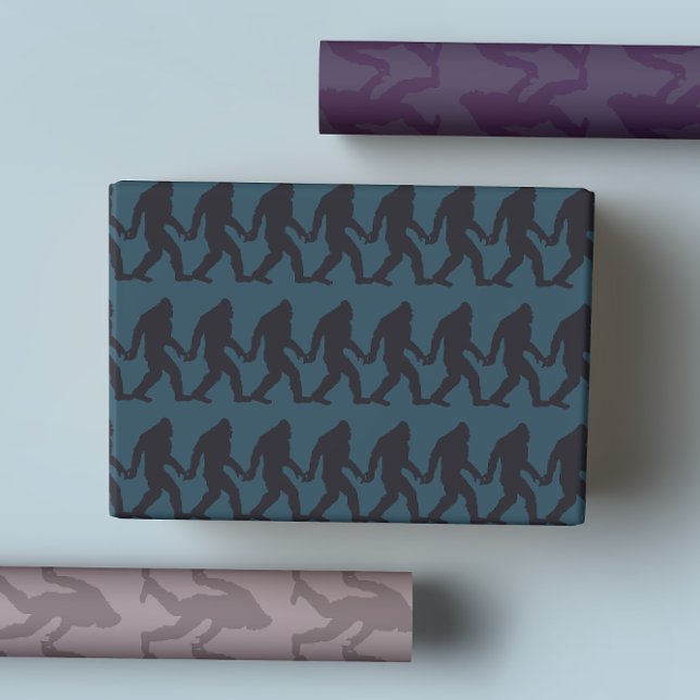 Bigfoot Holding Hands Stripe Wrapping Paper Sheet (Creator Uploaded)